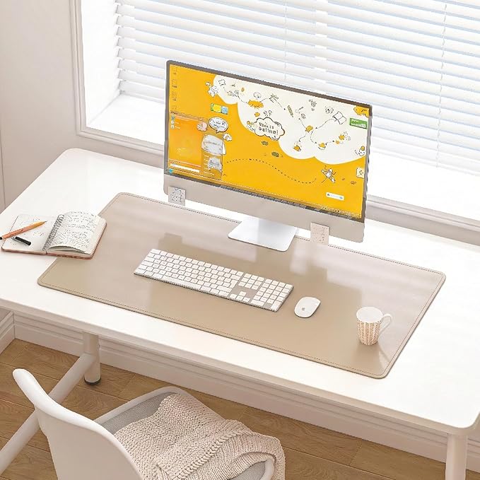 DAWNTREES Desk Mat for Desktop,PU Leather Desk Pad Protector,Non Slip, Large Mouse Pad and Keyboard Mat, Waterproof Writing Pad for Office and Home (Beige)