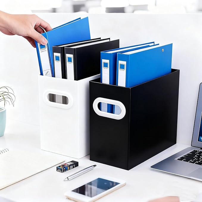 Cardboard File Organizer, Storage Box for Hanging File Folders Letter Size, Portable Document Organizer with Handle for Home, School, or Office, White and Black color