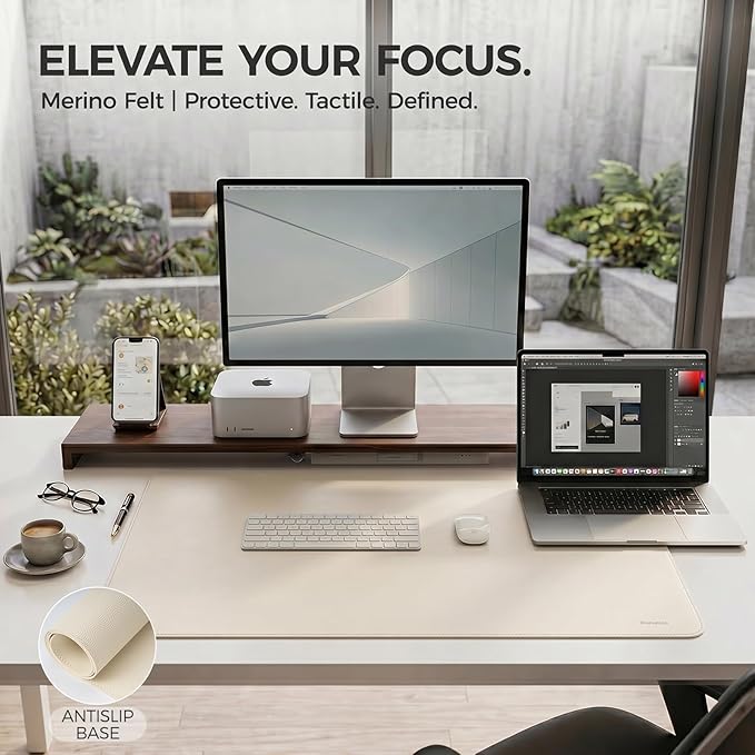 Large Desk Pad Non-Slip Desk Mat Protector for Keyboard Mouse Waterproof Vegan Leather Surface Faux Leather Laptop Mat Smooth Mouse Pad Premium Gift Tube Creamy White 35" x 17"