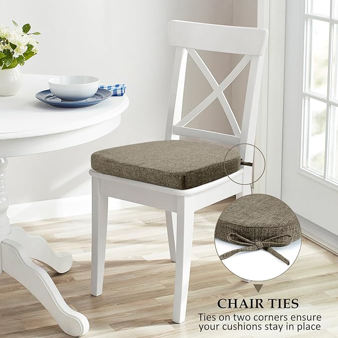 Wellsin Chair Cushions for Dining Chairs 6 Pack - Kitchen Chair Cushions with Ties and Non-Slip Backing - Dining Chair Pads 16"X16"X2", Khaki