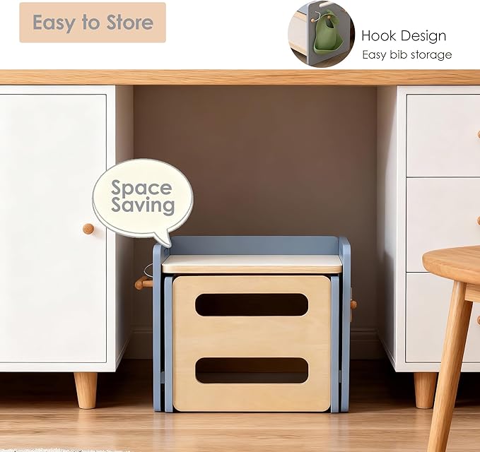 bpmfkid Montessori Weaning Table and Chair Set - Adjustable Design for Toddlers, Ideal for Mealtime, Learning, and Play, Grey