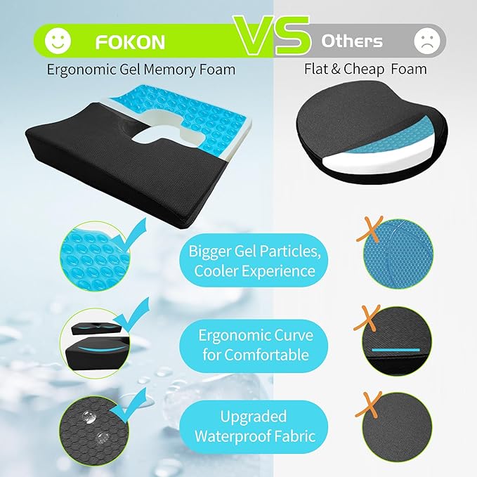 Gel Wheelchair Seat Cushion,Bed Sore Cushions for Butt,hemorrhoid Pillow,Sciatica,Coccyx,Pressure Sore&Ulcer Pain Relief Butt Pillow for Office Chair(Set Black)