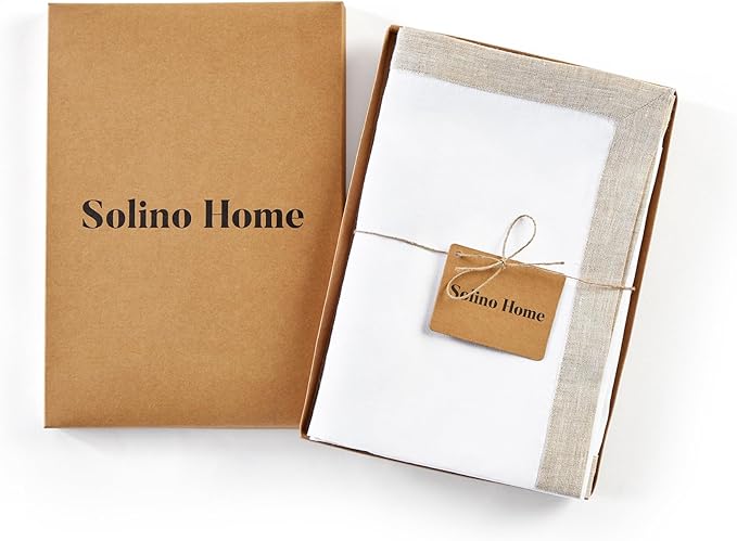 Solino Home Linen Napkins Set of 4-100% Pure Linen Light Natural and White Dinner Napkins Cloth 20 x 20 Inch for Spring, Summer - Classic, Handcrafted and Machine Washable