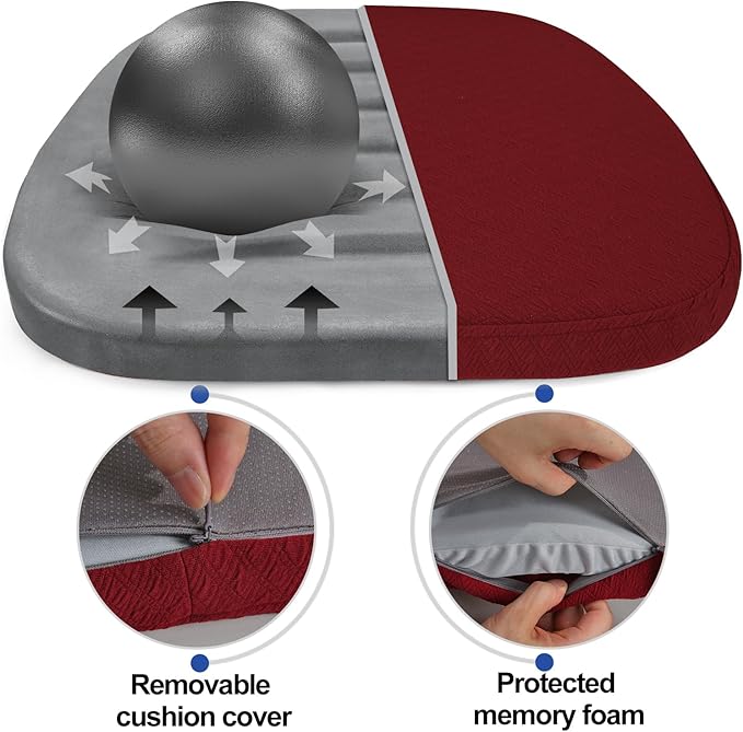 BUYUE Luxury 100% Pure Memory Foam Chair Cushions 4 Pack, Jacquard 16" U-Shape Comfortable Dining Chair Pads, Removable Slip Resistant Kitchen Chair Seat Cushions, (Set of 4, Burgundy)