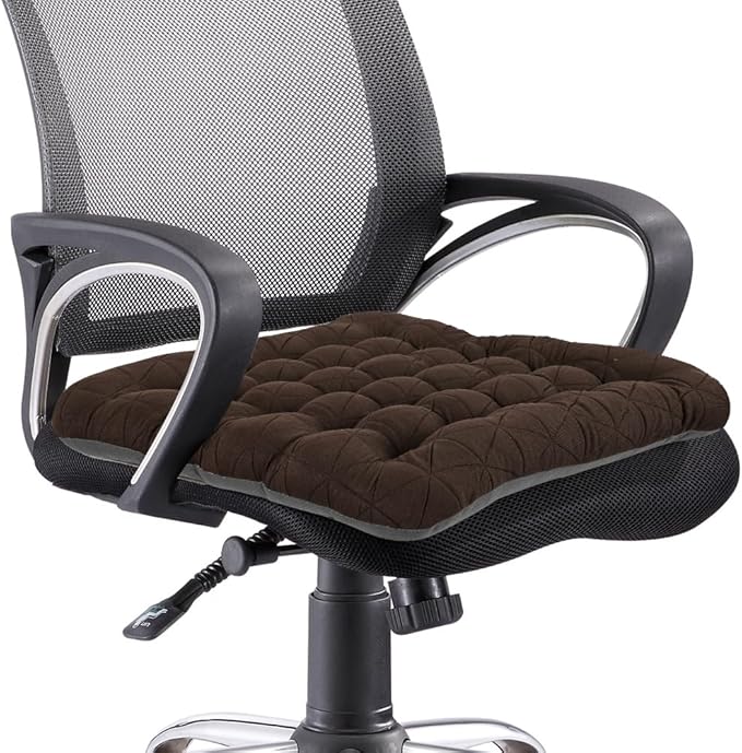 BUYUE Good Support Office Chair Cushion, Luxury Jacquard with Anti-Skid Silicone Seat Cushion Padded for Computer Desk Kitchen Chair (1 Count, Brown)