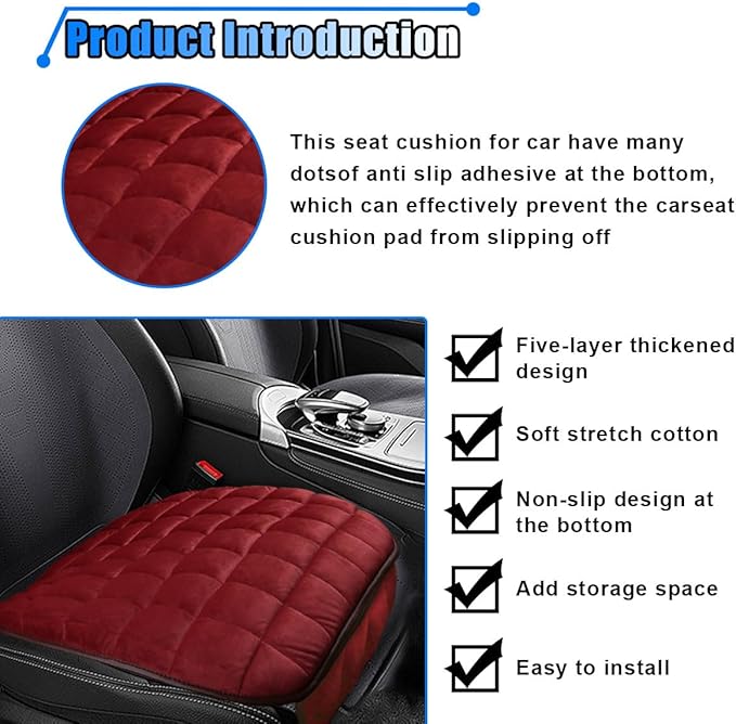 LAINLOY Car Seat Cushion, Soft Plush Vehicle Driver Seat Pad with Storage Pocket, Non-Slip Flat Rubber Bottom, Universal Seat Protector Cover for Truck, Car, SUV, Home, Office, Chair(Red)
