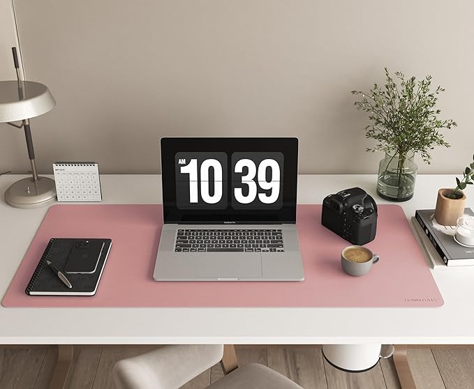 RENMTURE PU Mouse Pad, Faux Leather Large Desk Pad, Home Work Office Accessories, Non-Slip Desk Mat, Waterproof Gaming Pad Desk Blotter (23.6" x 13.7", Pink)