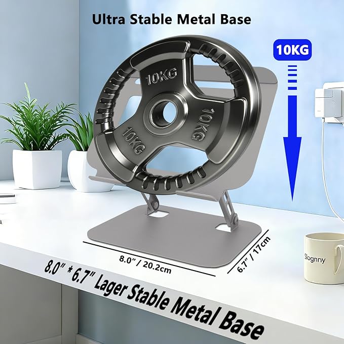 Adjustable Laptop Stand for Desk, Ultra Stable Metal Base Laptop Holder Riser, Fully Foldable for Storage and Easy to Carry, Fit for MacBook Pro/Air HP 14 All Under 16” Devices (Silvery)