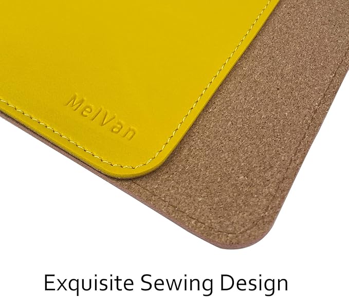 MelVan PU Leather Mouse Pad with Stitched Edge, Wood Mousepad, Waterproof Gaming Mouse Pad Mat for Computers, Laptop, Office & Home, 10.2" x 8.3", 1 Pack (Yellow)