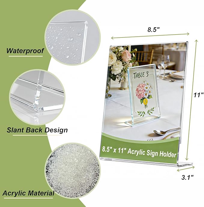 Acrylic Sign Stand Holder - 8.5x11 Inches Plastic Acrylic Literature Holders, 12 Pack Sign Holders Suit for Flyer, Magazine, Pamphlet, Booklet Display