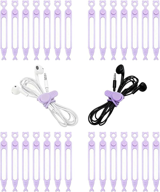 28 Pcs Silicone Cable Ties Reusable, Purple Cable Cord Organizer Straps for Charging Wire, Computer Cords