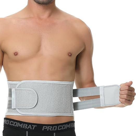NeoTech Care Back Belt Support for Men or Women - Breathable & Adjustable Lower Back Brace - Double Pull Compression Straps (Gray, Size L)