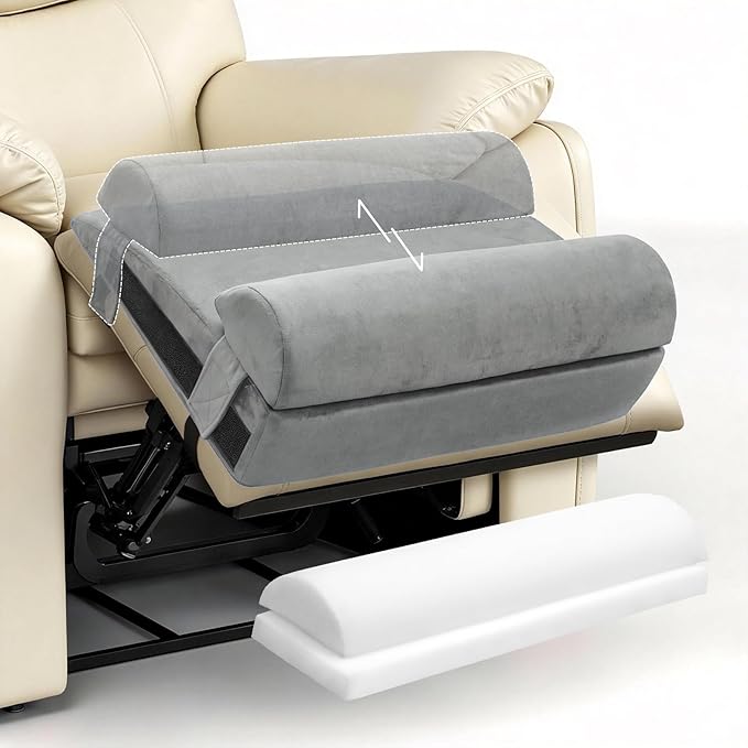 Recliner Foot Rest Cushion - Recilner Leg Rest Cushion with Removable Semi-Cylinder for Superior Support, Adjustable Recliner Foot Rest Extender, Recilner Leg Pillow with 2 Straps, Grey