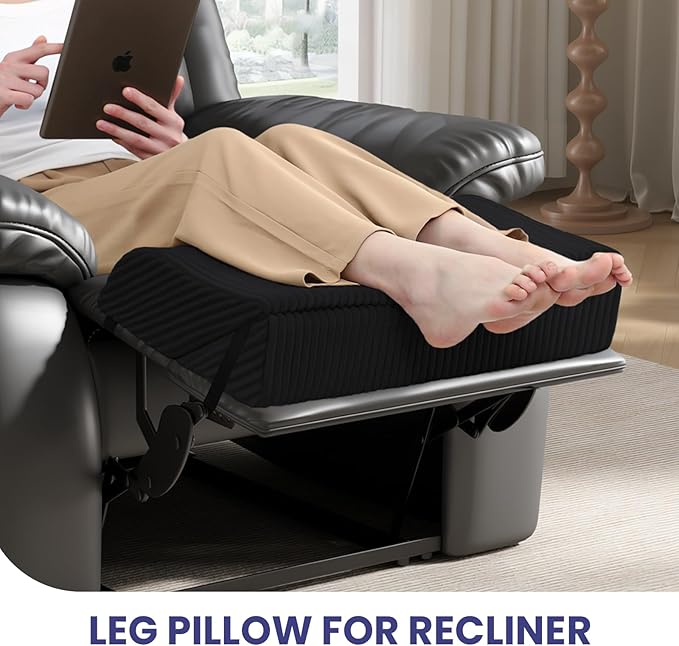 idee-home Recliner Leg Rest Cushion, Recliner Footrest Extender Pillow with Removable Corduroy Cover, 2 in 1 Foldable Ergonomic Foot Pillow Back & Lumbar Support Cushion for Bed Sofa Couch, Black