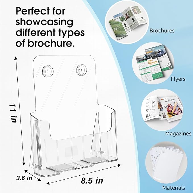 MaxGear Acrylic Brochure Holder 8.5x11 inch, Clear Plastic Literature Holder for Flyers, Pamphlets, Rack Cards and Booklets, Desk or Wall Mount, Acrylic Display Stand for Magazines, Office Use, 4 Pack