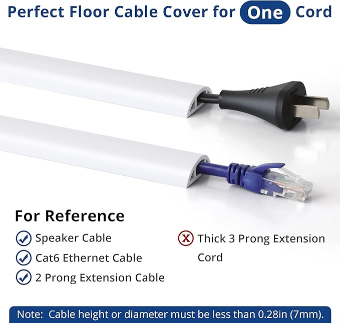 ZhiYo 4ft Cord Covers for Wires on Floor, Cord Hider Floor Hide Power Extension Cords, Soft PVC Cable Cover Cable Protector, Wire Cavity W0.47in H0.28in, White