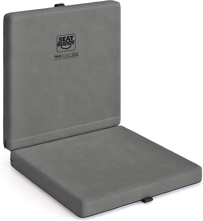 Skil-Care Seat Buddy Portable Seat Cushion, Foldable Chair Cushions with Non-Slip Bottom for Office Chair, Recliner Chair, Stadium Seats, Wheelchair, Travel, 16"x16", Grey Cozy Cloth, 914352