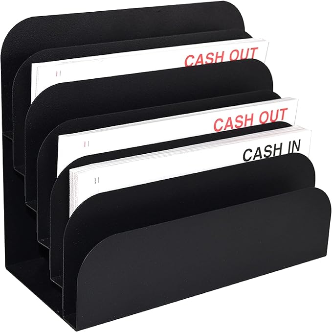 BankSupplies STEELMASTER 6 Slot File and Desk Organizer Paper Organizer Black Powder Coat Finish