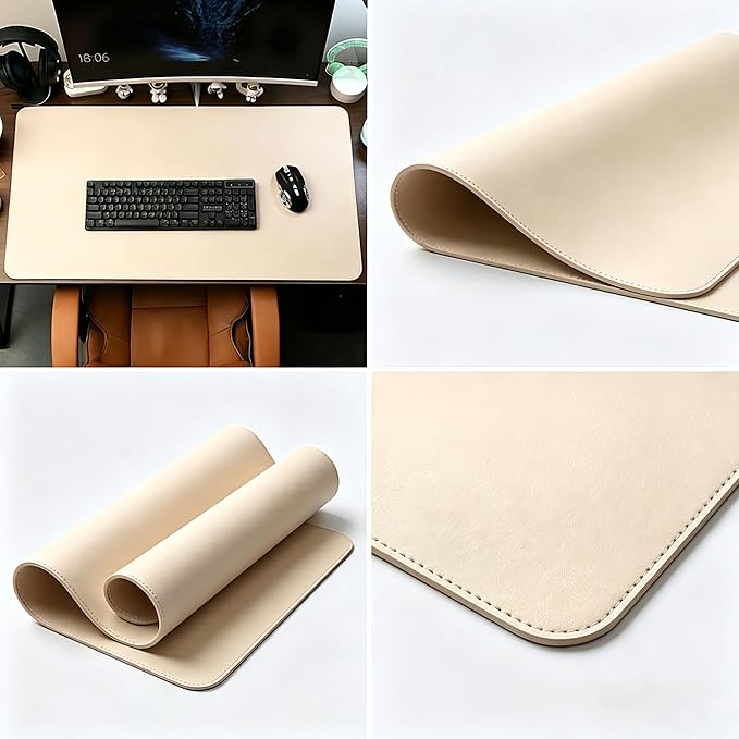 Leather Desk Pad Protector, 13'' X 27.97'' Mouse Pad, Office Desk Mat, Non-Slip PU Leather & Suede Base Desk Blotter, Laptop Desk Pad, Desktop Mat for Office Home, Beige