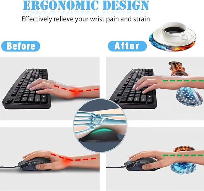 Ergonomic Mouse Pad Set with Wrist Support for Keyboard and Wrist Rest for Mouse, Memory Foam Comfort, Non-Slip Large Desk Mat for Home Office Pain Relief,Two Wolf Galaxies
