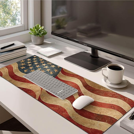 HOMETITUTE Mouse Pad XL Large Desk Mat 31.5 x 11.8 Inch American Flag Extended Keyboard Pad Non Slip Computer Mat Waterproof Gaming Mouse Pad Vintage Patriotic Mousepad for Office Home