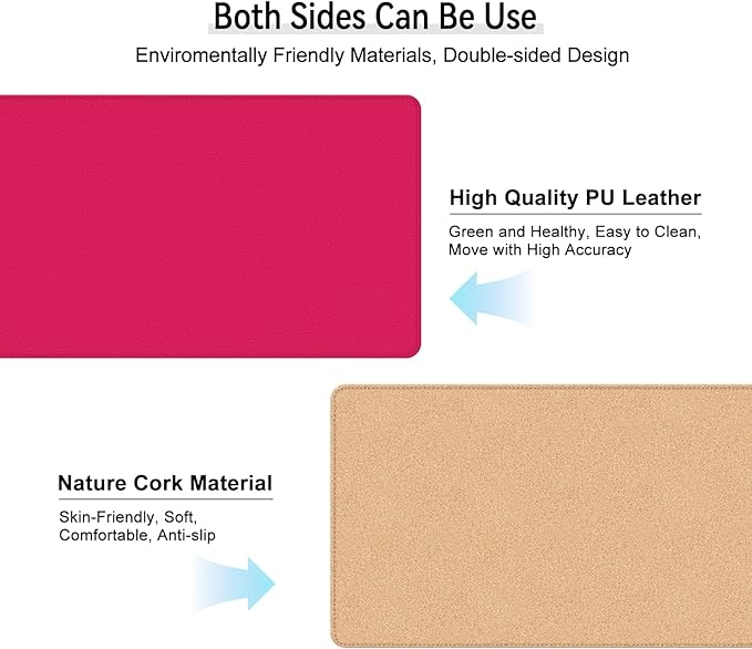 Leather Mouse Pad with Stitched Edge, Waterproof Gaming Mouse Mat for Computers, Laptop, Office & Home (Rose, 33"*13")