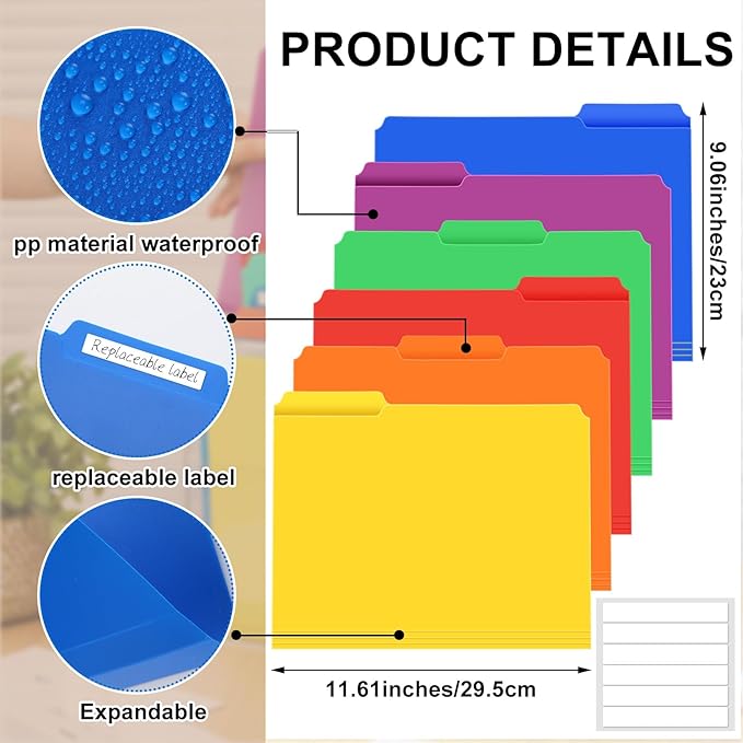 Estune Acrylic Vertical File Organizer, Horizontal Triple File Folder Holder, Paper Desktop Storage, Box for Countertop Office, Includes 12 Pack Folders, 1/3 Cut Tab with Folder Letter Size and Labels