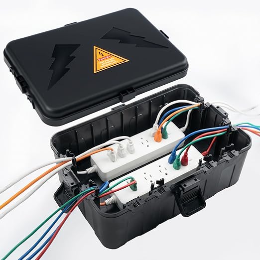 Bates- Large Outdoor Electrical Box, 12.5" x 8.5" x 5", Black, Waterproof Extension Cord Cover Weatherproof, Protects Outlet, Plug, Socket, Timer, Power Strip, Holiday Light Decoration