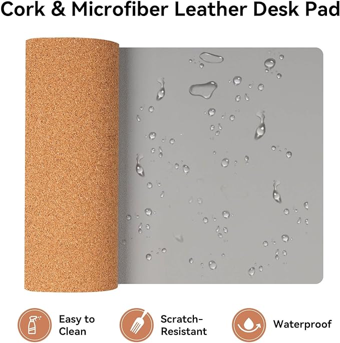 3-in-1 Eco Cork Wireless Charging Mouse Pad, Dual-Sided Fast Charge Mouse Mat, Extra Large Waterproof Office & Makeup Desk Protector, Qi-Certified Desk Pad for iPhone/Samsung/AirPods
