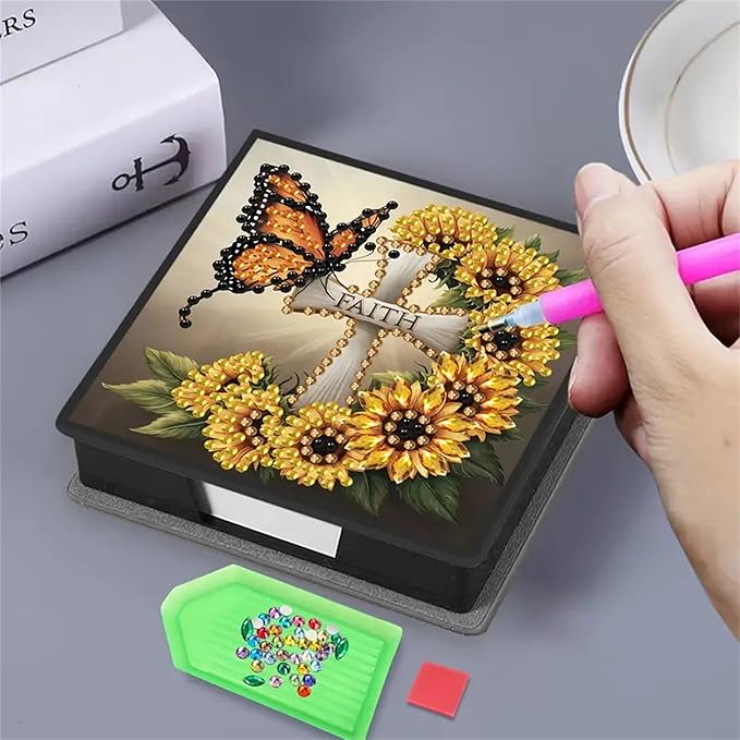 Faith Diamond Painting Kit Note Box,Memo Paper Storage Box Diamond Art,Sticky Note Holder Diamond Art,Diamond Painting Memo Pad For Office Desk. (faith)