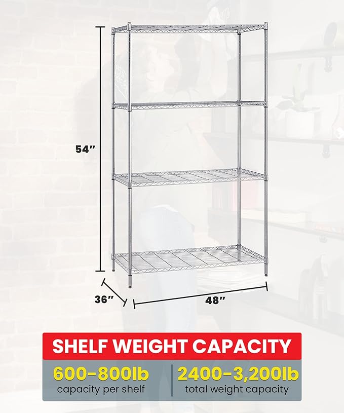 Quantum Storage Systems WR54-3648C Starter Kit Wire Shelves Chrome 4 Shelves 54" H x 48" W x 36" D