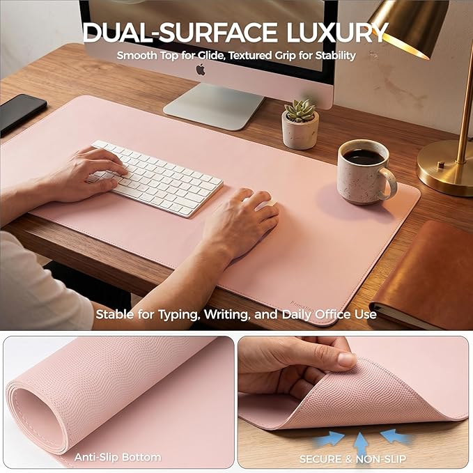 Large Desk Pad Non-Slip Desk Mat Protector for Keyboard Mouse Waterproof Vegan Leather Surface Faux Leather Laptop Mat Smooth Mouse Pad Premium Gift Tube Sakura Pink 47" x 23"