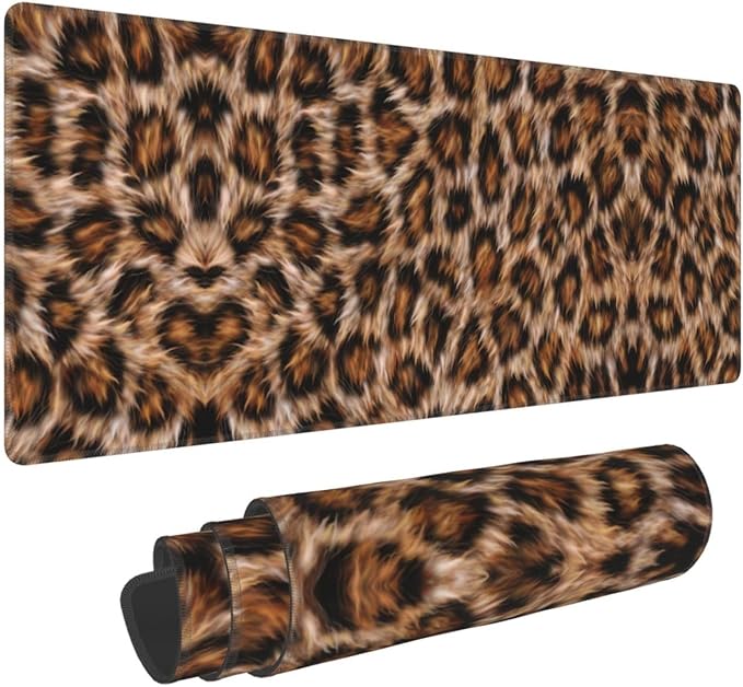 Leopard Large Mouse Pad & Desk Mat Wildlife Fur Print Extended Mousepad Non-Slip Rubber Base Laptop Computer Keyboard Pad for Gaming, Office & Home Decor, XL - 31.5" X 11.8"