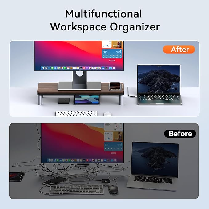 TobenONE MacBook Docking Station 10 in 1 (Monitor Stand, Wireless), USB C Docking Station with 4K@60Hz HDMI, Wireless Charging Pad, 100W Power Supply, 5 USB Ports, Ethernet, for Dell/Lenovo/HP/MacBook