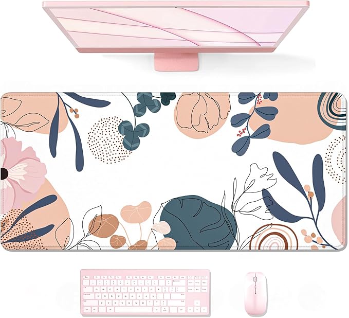 Auhoahsil Large Mouse Pad, XXL Gaming Mousepad, Desk Mat for Desktop, Thick Rubber, Big & Long Size, Stitched Edges, Full Desk Pad for Laptop & Computer, Extended 31.5 x 11.8 in, Boho Plant