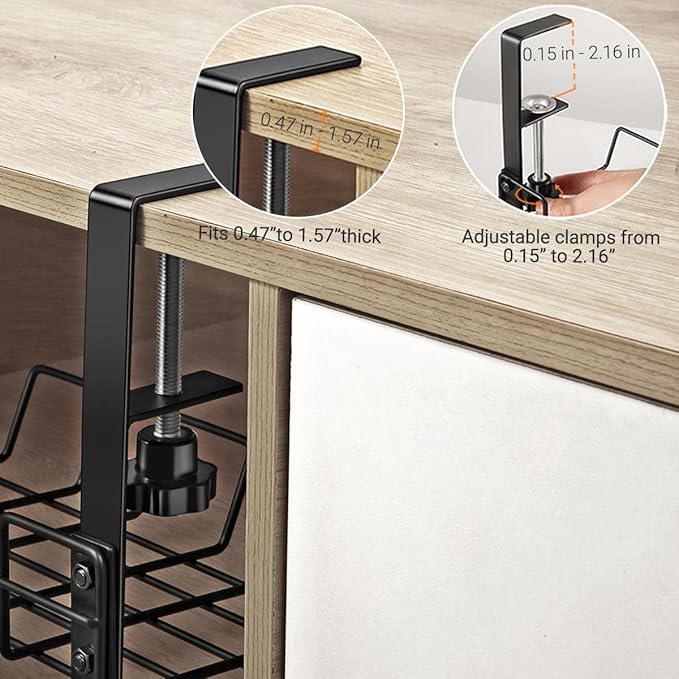 Under Desk Cable Management Tray - L 14.9'' W 5.9'' Organizer for Cord Wire Desk Table Rack No Drill Installation for Home Office Workstation PC Computer Desktop Laptop