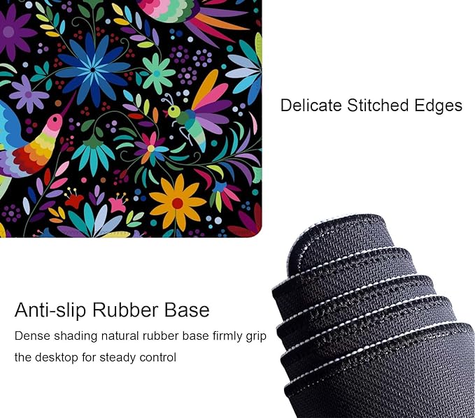 Ornate Ethnic Mexican Patter Desk Mat Black Large Extended Mouse Pad XL Desk Pad Gaming Mousepad Keyboard Mouse Mat for Computer Laptop 31.5''X11.8'' Non-Slip Rubber Base with Stitched Edges
