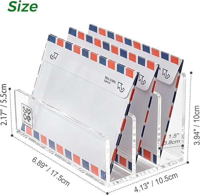 Lovemolly 3-Slot Clear Acrylic Mail Holder – Vertical Letter Sorter & Desk Organizer for Bills, Envelopes & Notebooks, Compact 6.88 x 4.05 x 4.05 in