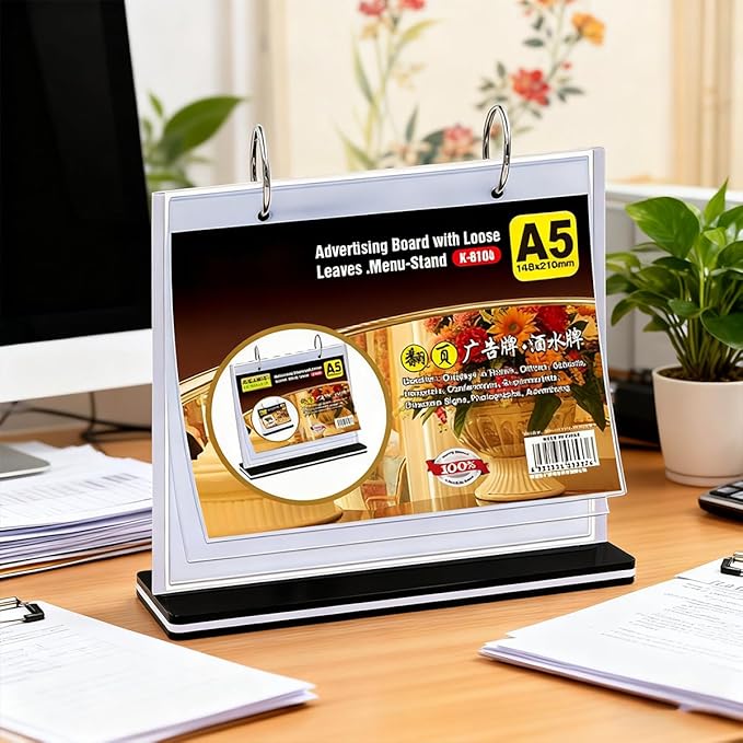 A5 T Shaped Acrylic Sign Holder,Flip Menu Stand （6 Pages, 12 Sides Display）Suitable for Restaurants, Schools, and Shops 8.6x8 Inch