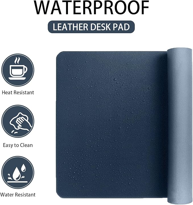 Leather Desk pad Protector, Office Mat, Large Mouse Mat, Non-Slip PU Leather Blotter, Laptop Desk Pad,Waterproof Laptop Computer Desk Keyboard Mat for Office/Work/Home/Decor (Dark Blue, 47in*18in)