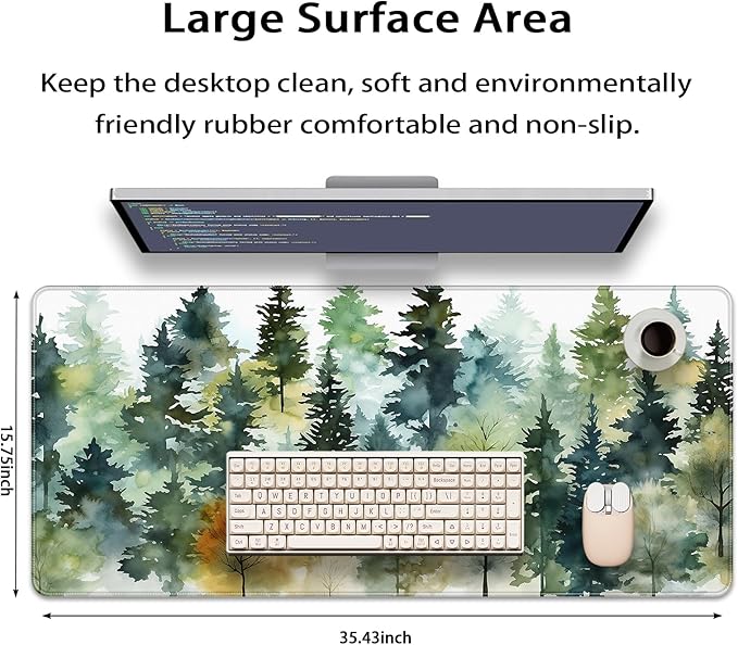 35.4 x 15.7 in, XXL Large Mouse Pad for Desk, Extended Keyboard Mouse Mat for Computer Office, Big Mouse pad with Stitched Edges, Gaming Pc-Watercolor Forest