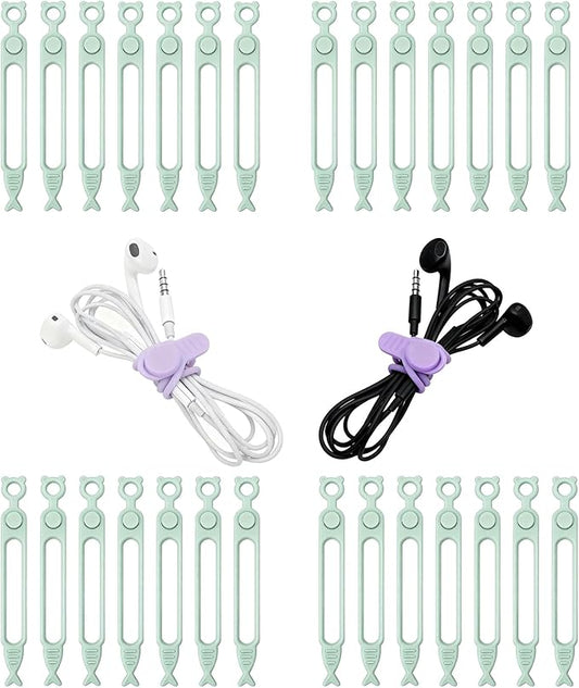 28 Pcs Silicone Cable Ties Reusable, Green Cable Cord Organizer Straps for Charging Wire, Computer Cords