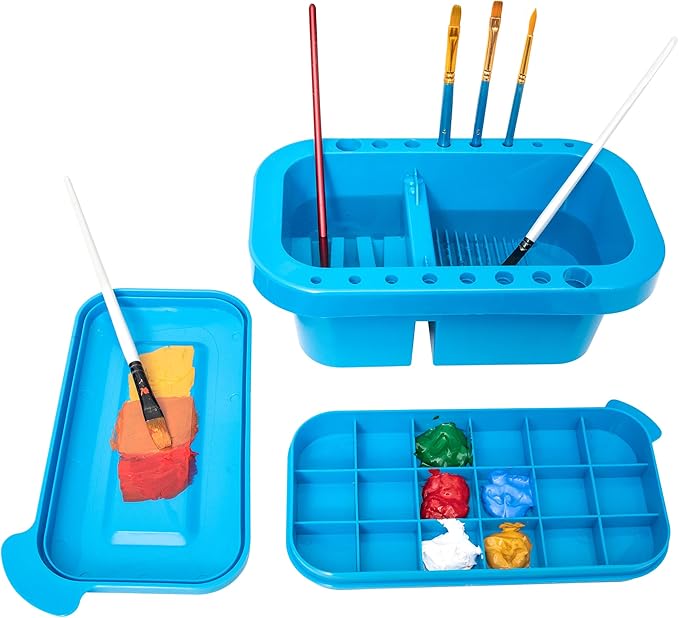 MyLifeUNIT Paint Brush Cleaner, Paint Brush Holder and Organizers with Palette for Acrylic, Watercolor, and Water-Based Paints (Royal Blue)