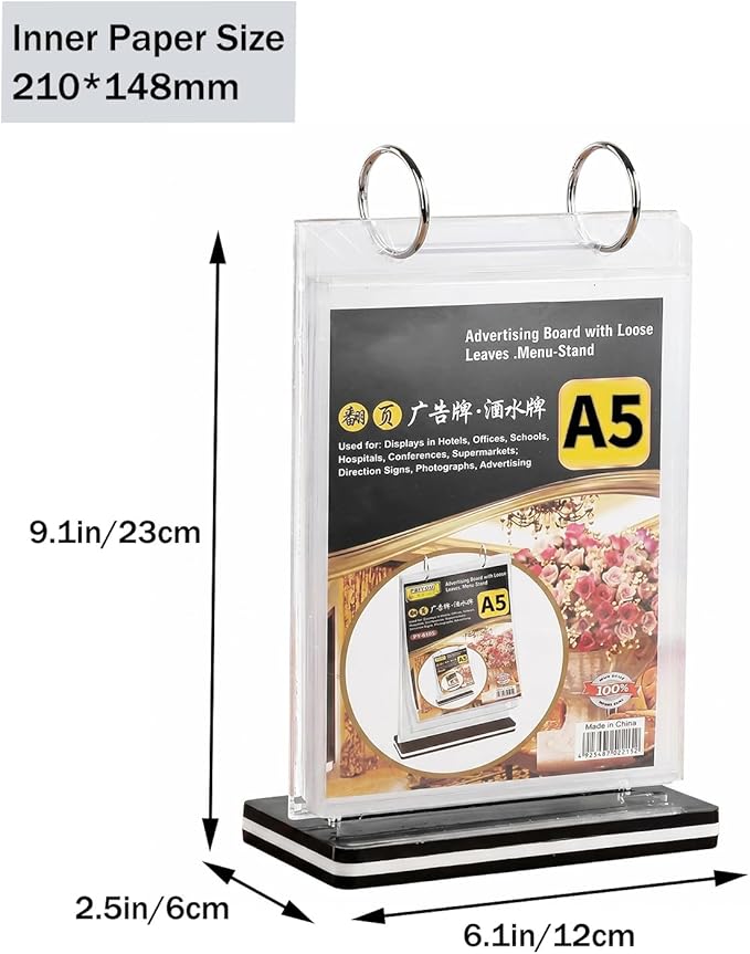 A5 T-shaped Multi Page Flip Acrylic Sign Holder,Page 6 Side 12 Suitable for Restaurants/Offices/Schools/Ad Display