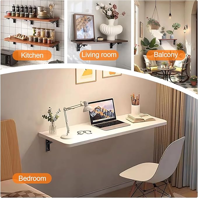 Folding Shelf Brackets 8 inch Foldable Shelf Bracket Heavy Duty Collapsible Shelf Brackets DIY Wall Mounted Fold Down Table Bracket Space-Saving for Benches Workstation (2PCs, Max.Load 133 lbs)
