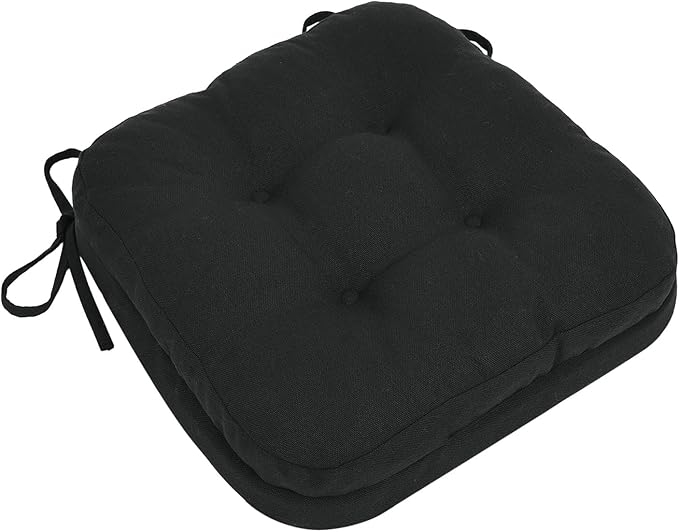 baibu Dining Chair Cushions, Dual-Layer Patent Design Memory Foam Kitchen Chair Cushions, Non-Slip Seat Pads with Ties, 16.5 x 16.5 x 3.5in, 1 Pack, Black
