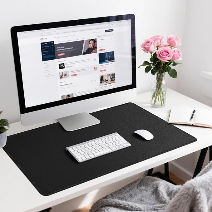 Leather Desk Pad Protector, Office Desk Mat, Large Mouse Pad, Non-Slip PU Leather Desk Blotter, Waterproof Computer Desk Writing Pad for Office and Home (Black, 36" x 17")