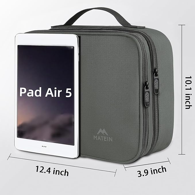 MATEIN Electronics Organizer Travel Case, Large Cable Storage Bag, Water Resistant Carrying Case with Handle, Tech Organizer for Tablet (Up to 12.9inch), USB Charger, Clipper, Grey