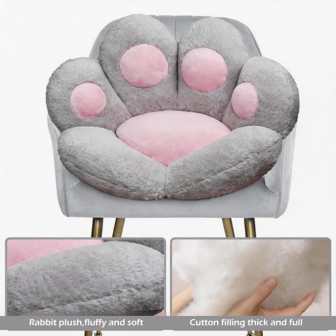 DOBUONO Cat Paw Cushion Office Chair Cushion Comfy Plush Gaming Chair Cushion Cute Seat Cushions for Girl, Cute Gaming Acessories Room Decorate 28"x 24" (Gray)