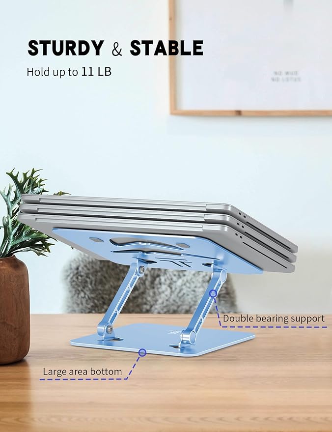 Laptop Stand Adjustable Laptop Holder for Desk, Foldable Laptop Riser Portable Computer Stand Compatible with MacBook, Lenovo, HP and All Laptops up to 16 inches Diamond Blue